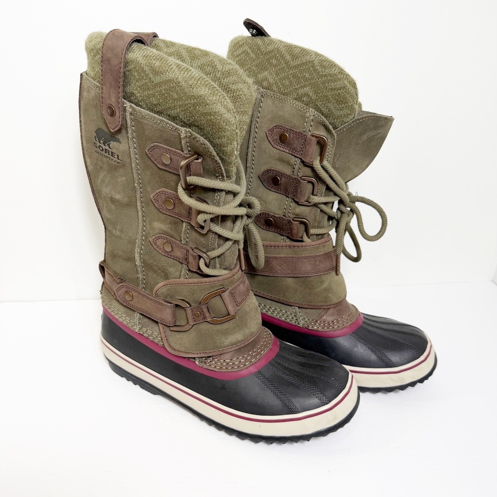 Sorel Tofino II Boots Women 9.5 Green Waterproof Faux Fur Winter Snow NL2085-213